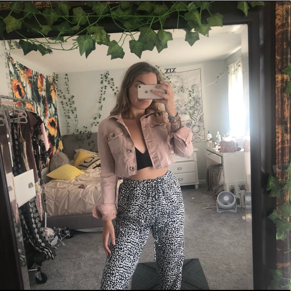 pink jean jacket cropped size XS